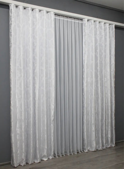 Elegant White Jacquard Curtains – Lyon Collection – Set of 2 – 65% Light Blockin