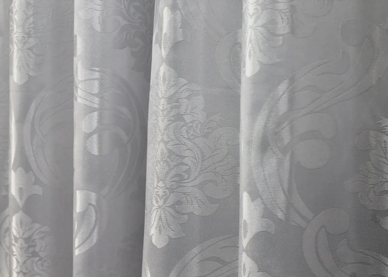 Elegant White Jacquard Curtains – Lyon Collection – Set of 2 – 65% Light Blockin