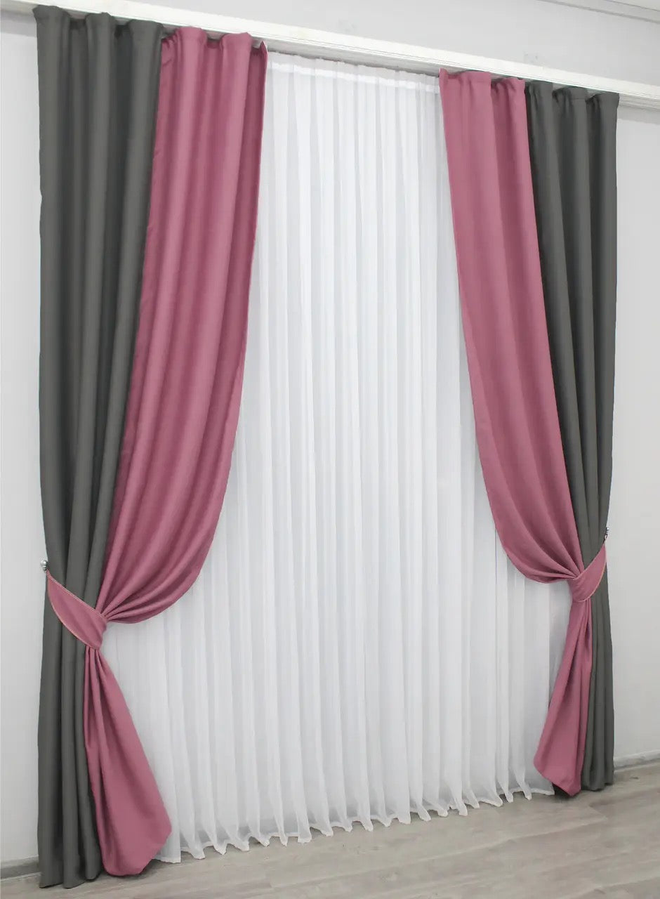 Graphite & Raspberry Combined Blackout Curtains – Set of 2 Panels – 95% Light Blocking