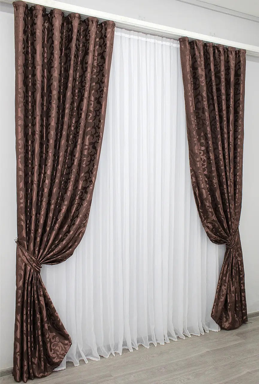 Elegant Wenge Jacquard Curtains – Venzel Collection – Set of 2 – 65% Light Blocking