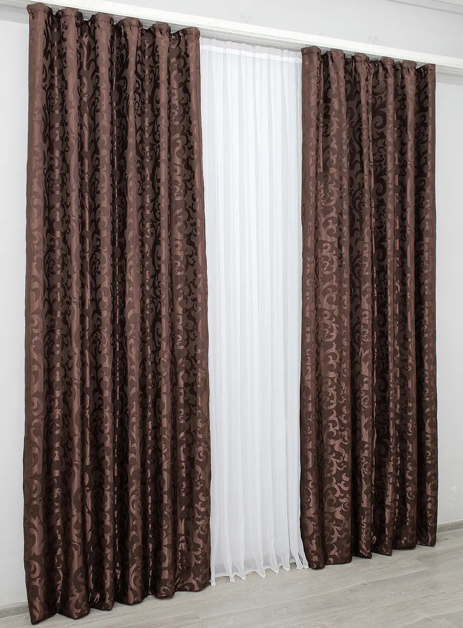 Elegant Wenge Jacquard Curtains – Venzel Collection – Set of 2 – 65% Light Blocking