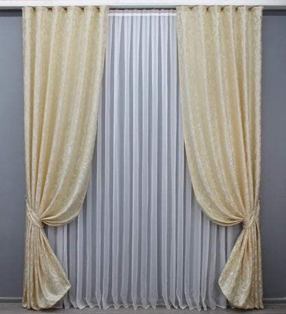 Elegant Cream Jacquard Curtains – Venzel Collection – Set of 2 – 65% Light Blocking