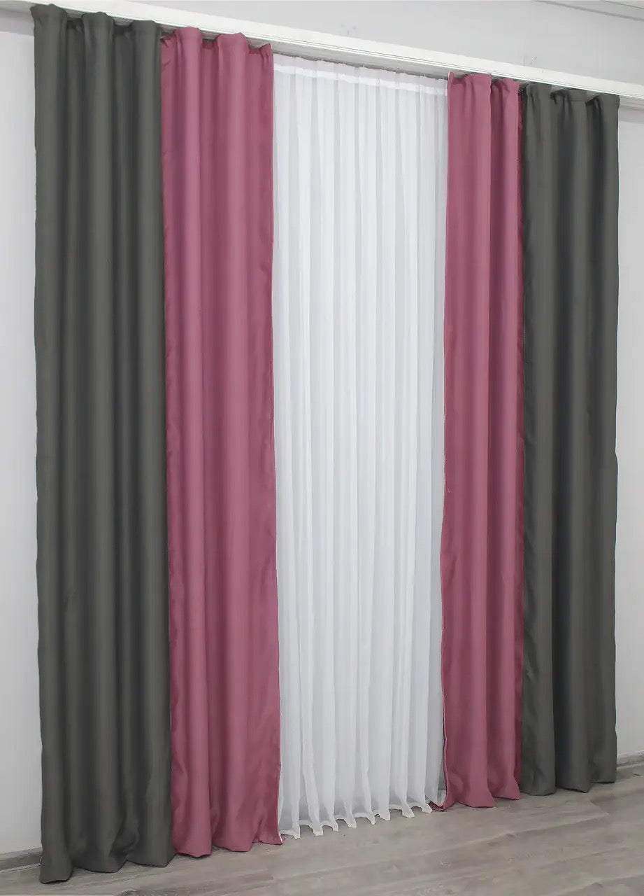 Graphite & Raspberry Combined Blackout Curtains – Set of 2 Panels – 95% Light Blocking