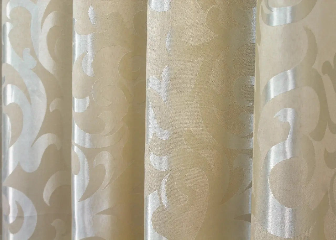 Elegant Cream Jacquard Curtains – Venzel Collection – Set of 2 – 65% Light Blocking