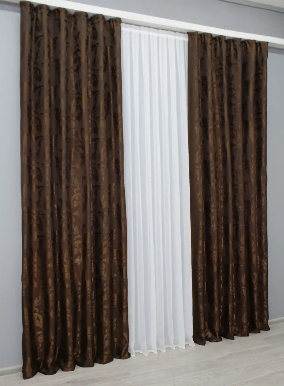 Elegant Brown Jacquard Curtains – Lilia Collection – Set of 2 – 65% Light Blocking