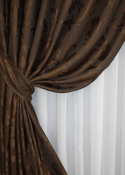 Elegant Brown Jacquard Curtains – Lilia Collection – Set of 2 – 65% Light Blocking