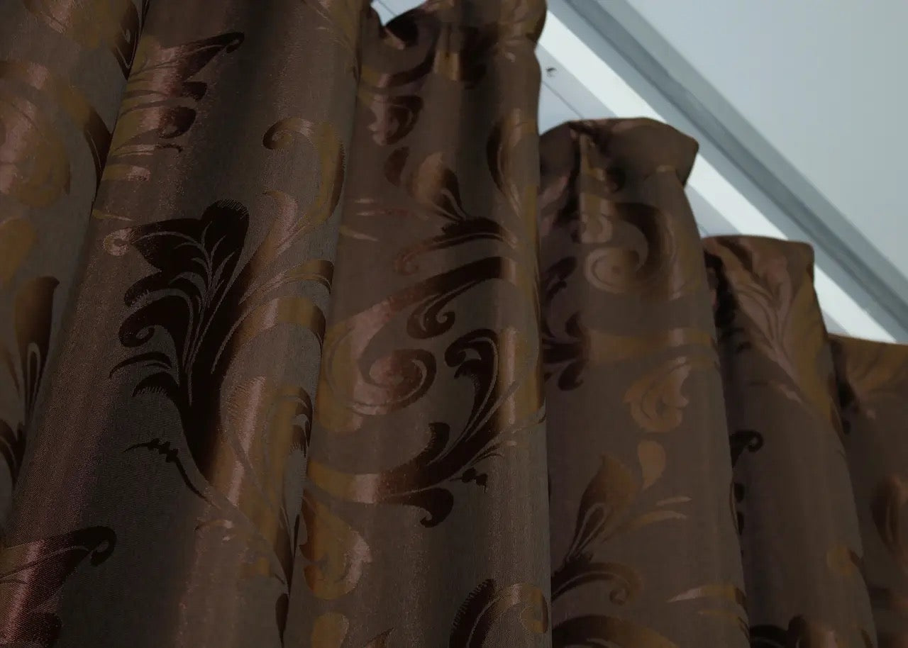 Elegant Brown Jacquard Curtains – Lilia Collection – Set of 2 – 65% Light Blocking