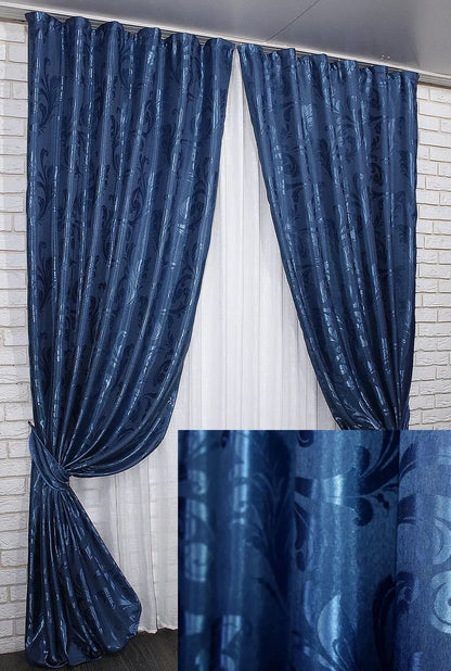 Elegant Blue Jacquard Curtains – Lilia Collection – Set of 2 – 65% Light Blocking