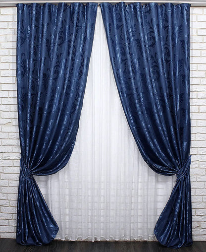 Elegant Blue Jacquard Curtains – Lilia Collection – Set of 2 – 65% Light Blocking