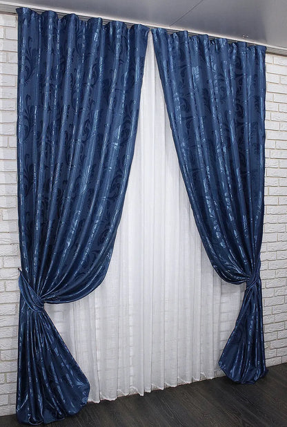 Elegant Blue Jacquard Curtains – Lilia Collection – Set of 2 – 65% Light Blocking