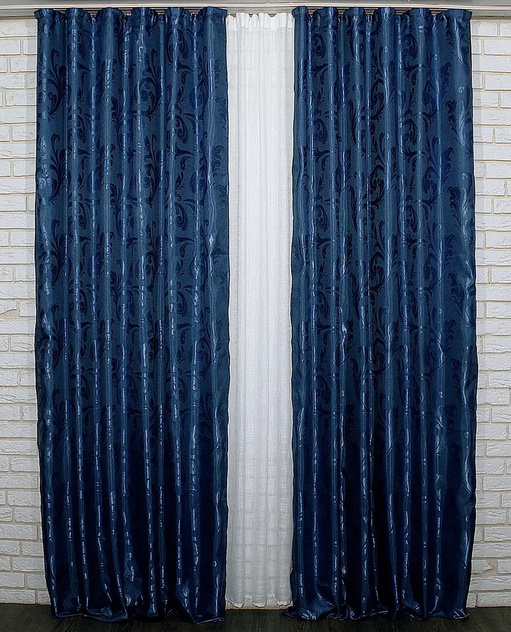 Elegant Blue Jacquard Curtains – Lilia Collection – Set of 2 – 65% Light Blocking