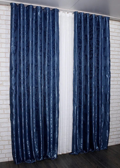 Elegant Blue Jacquard Curtains – Lilia Collection – Set of 2 – 65% Light Blocking