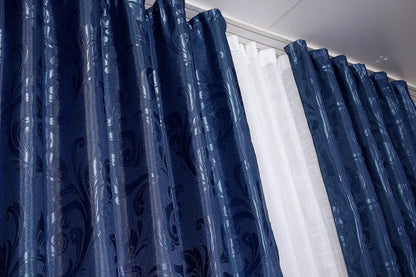 Elegant Blue Jacquard Curtains – Lilia Collection – Set of 2 – 65% Light Blocking