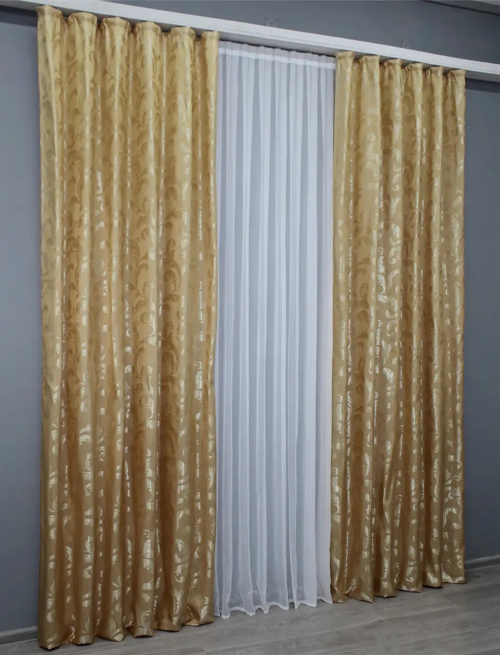 Elegant Gold Jacquard Curtains – Lilia Collection – Set of 2 – 65% Light Blocking