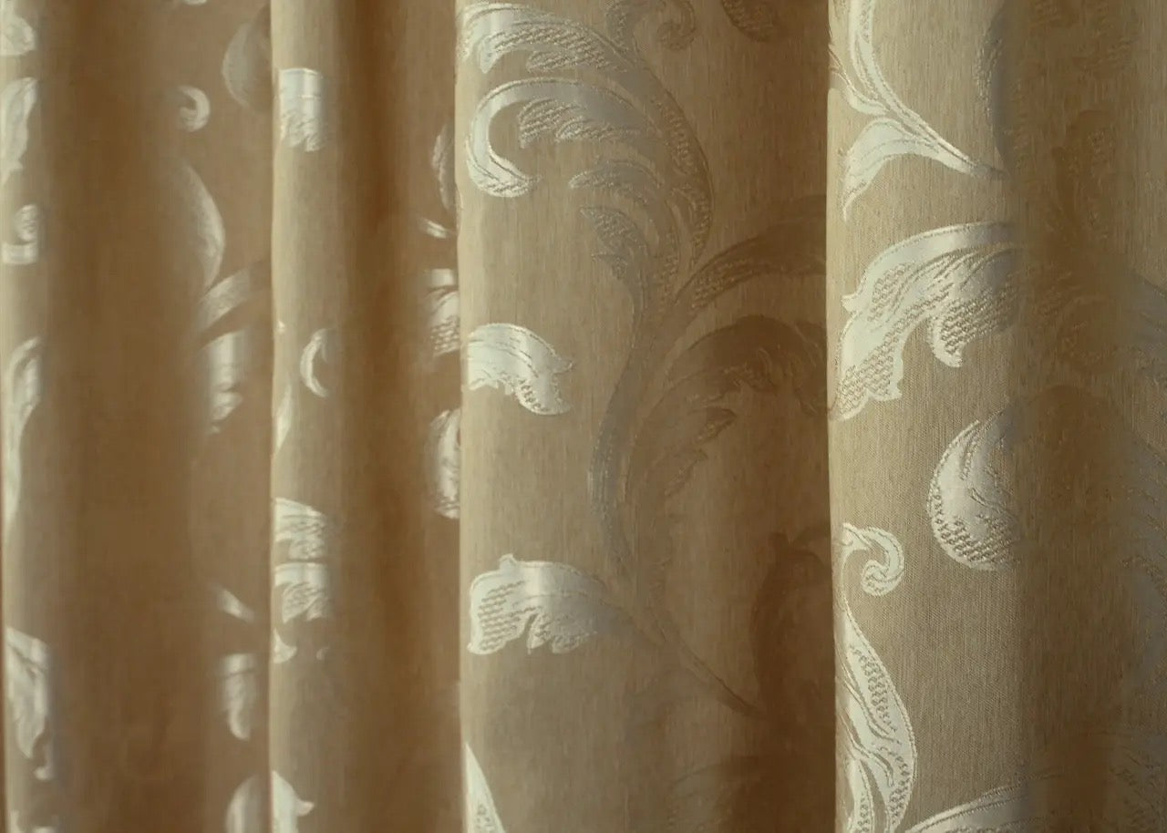 Elegant Gold Jacquard Curtains – Lilia Collection – Set of 2 – 65% Light Blocking