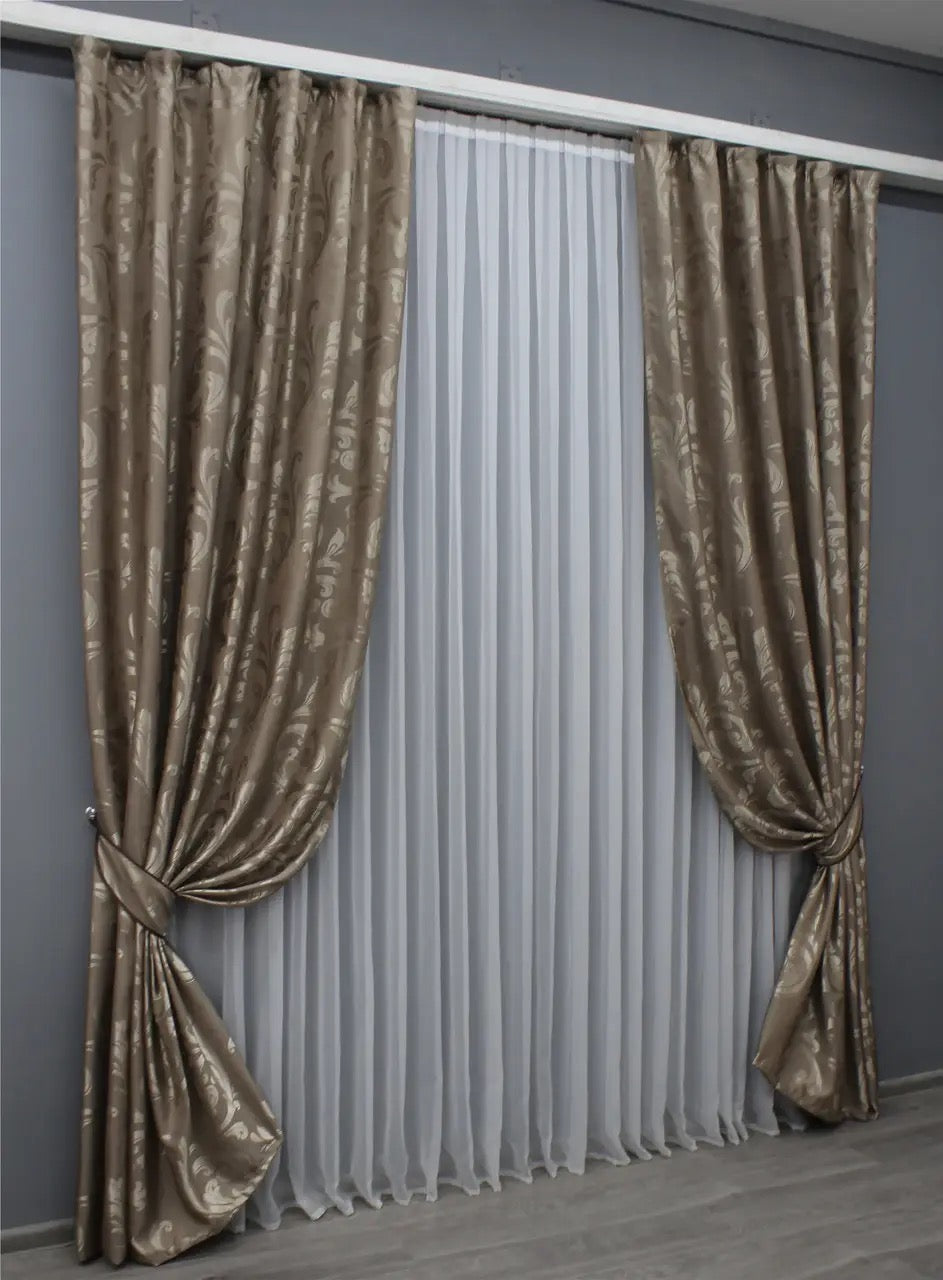 Elegant Cocoa Jacquard Curtains – Lilia Collection – Set of 2 – 65% Light Blocking