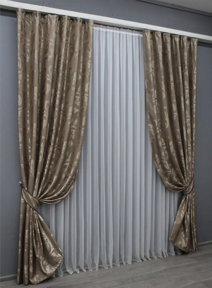 Elegant Cocoa Jacquard Curtains – Lilia Collection – Set of 2 – 65% Light Blocking