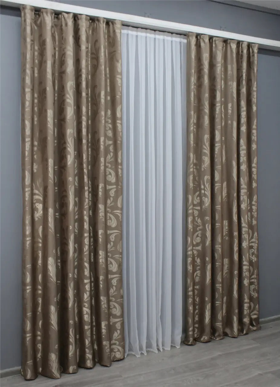 Elegant Cocoa Jacquard Curtains – Lilia Collection – Set of 2 – 65% Light Blocking