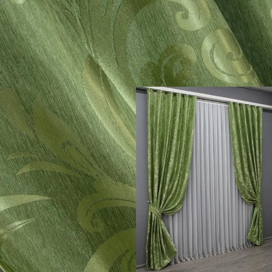 Elegant Light Green Jacquard Curtains – Lilia Collection – Set of 2 – 65% Light Blocking