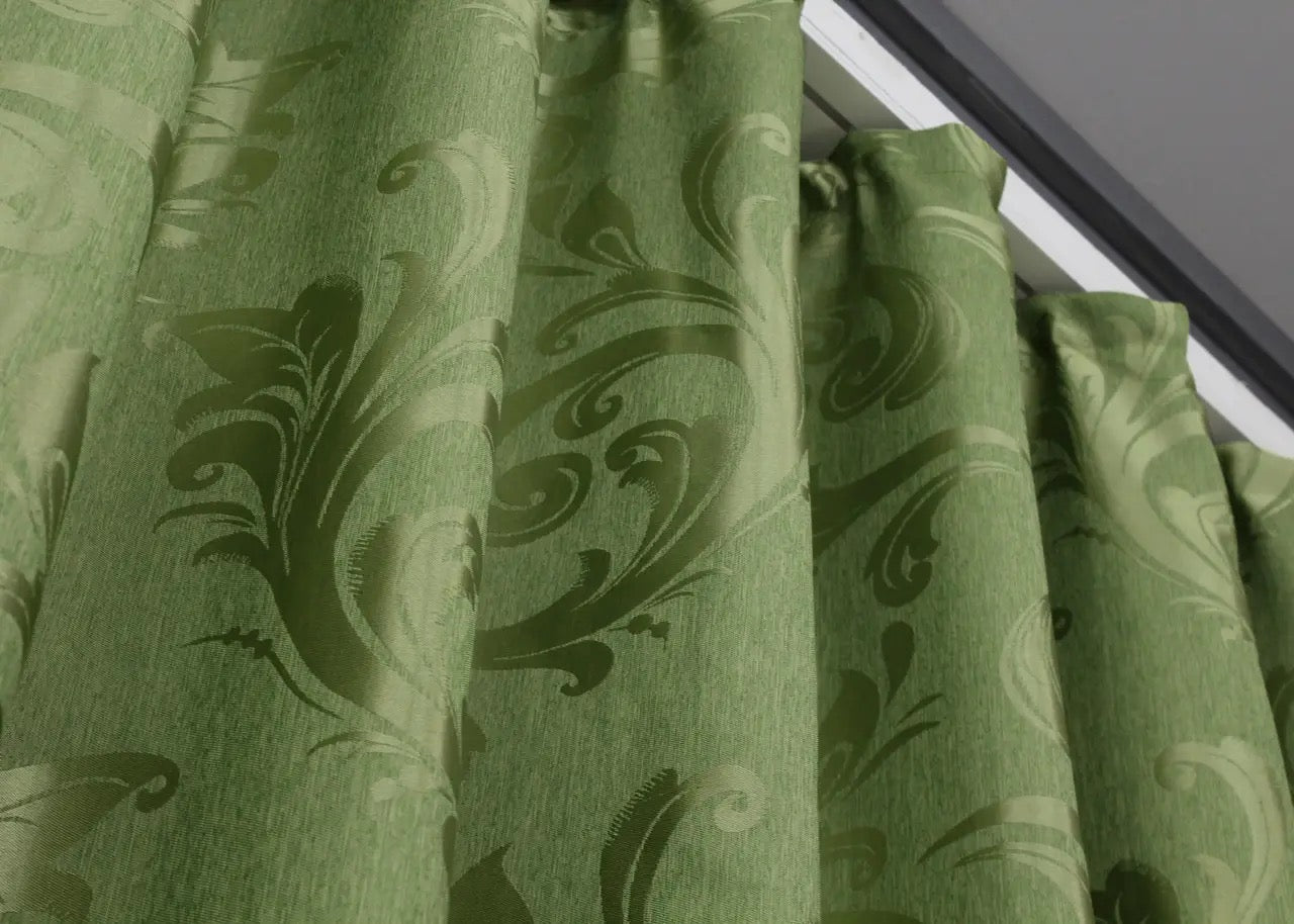 Elegant Light Green Jacquard Curtains – Lilia Collection – Set of 2 – 65% Light Blocking