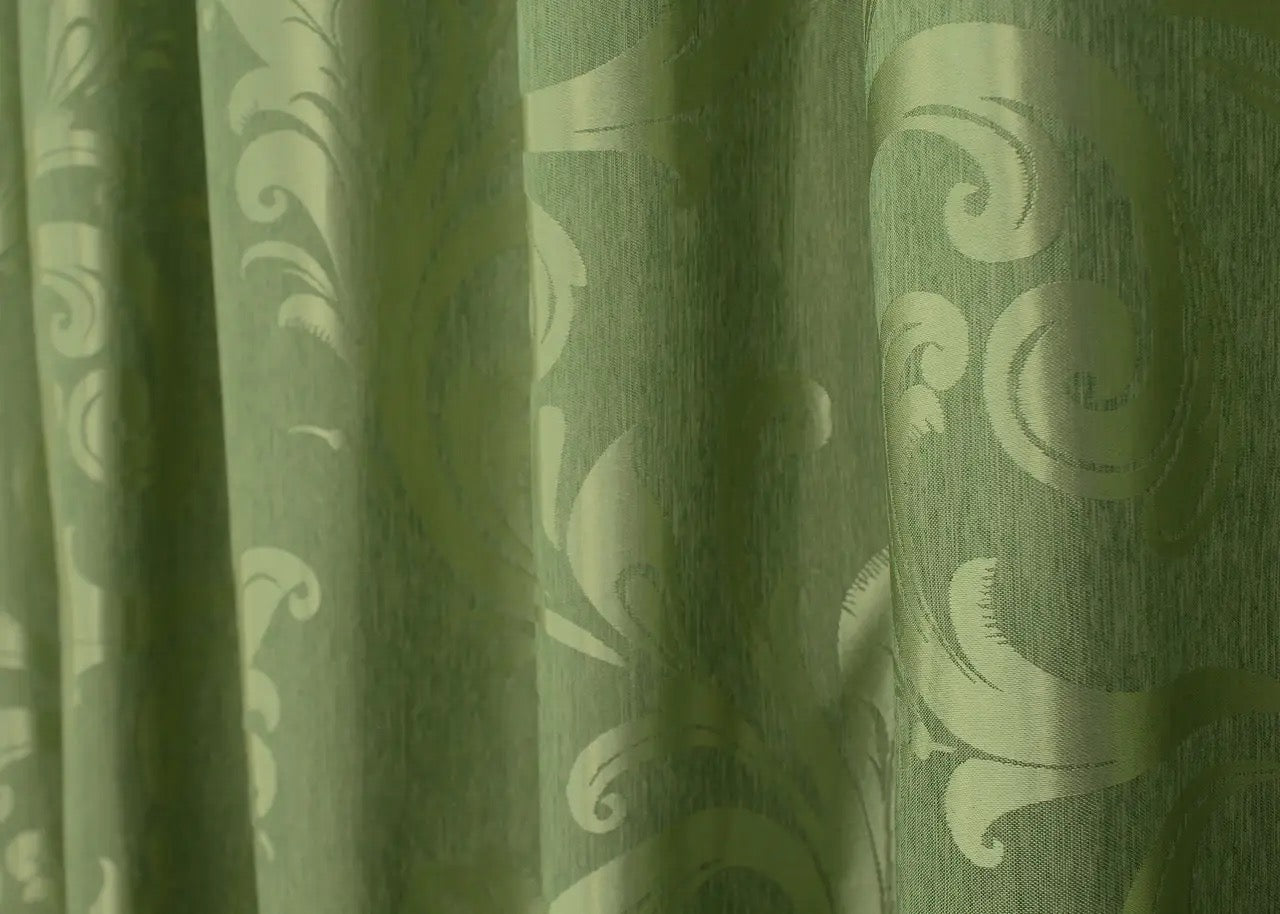 Elegant Light Green Jacquard Curtains – Lilia Collection – Set of 2 – 65% Light Blocking