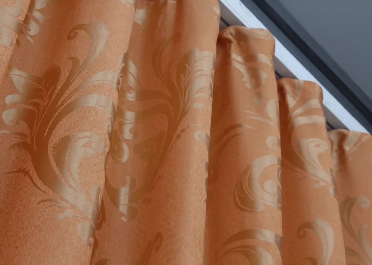 Elegant Orange Jacquard Curtains – Lilia Collection – Set of 2 – 65% Light Blocking