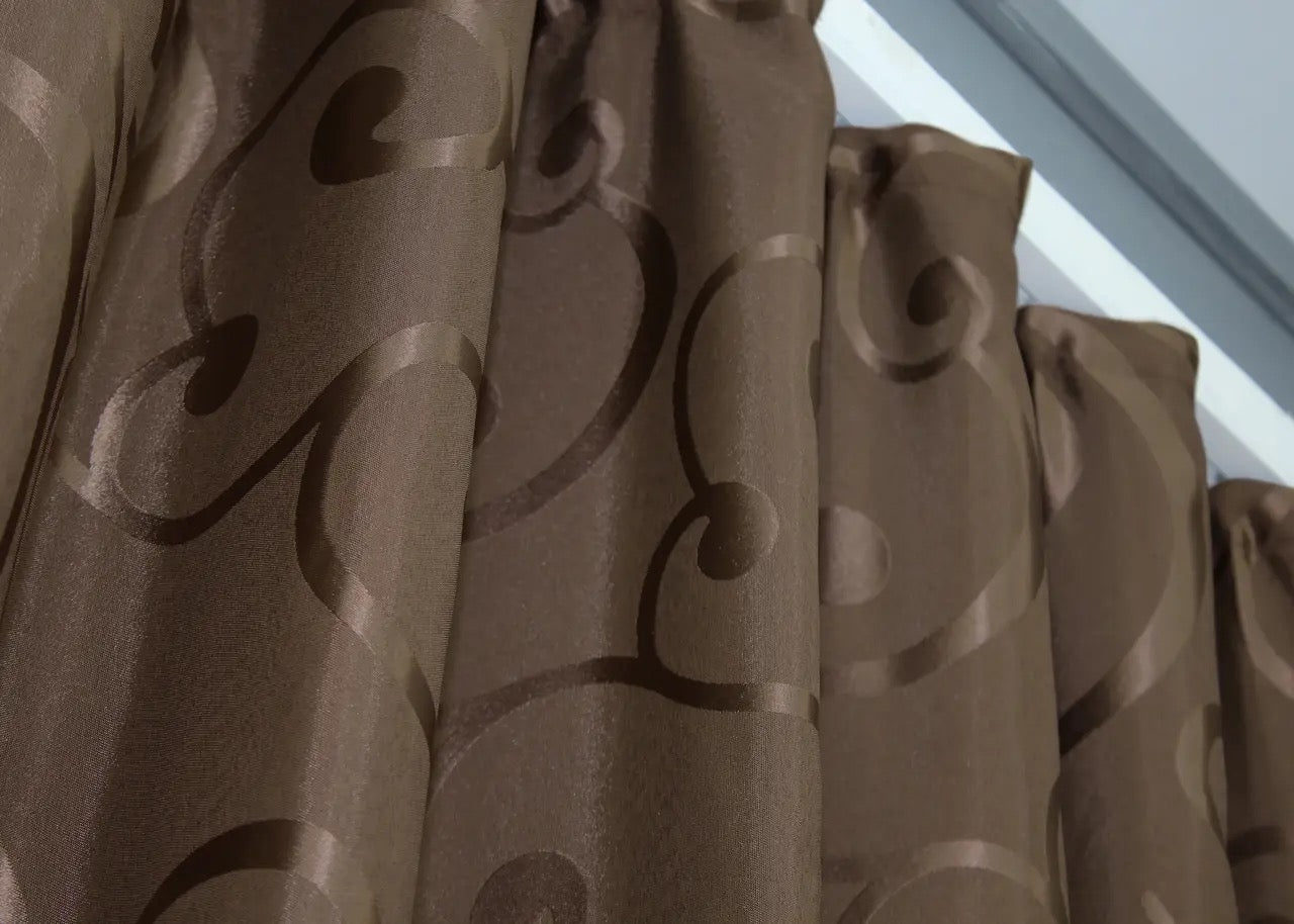 Elegant Brown Jacquard Curtains – Set of 2 – 65% Light Blocking