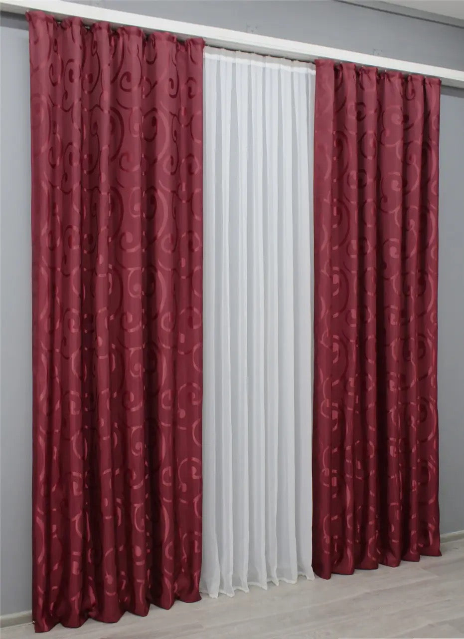 Elegant Burgundy Jacquard Curtains – Set of 2 – 65% Light Blockin