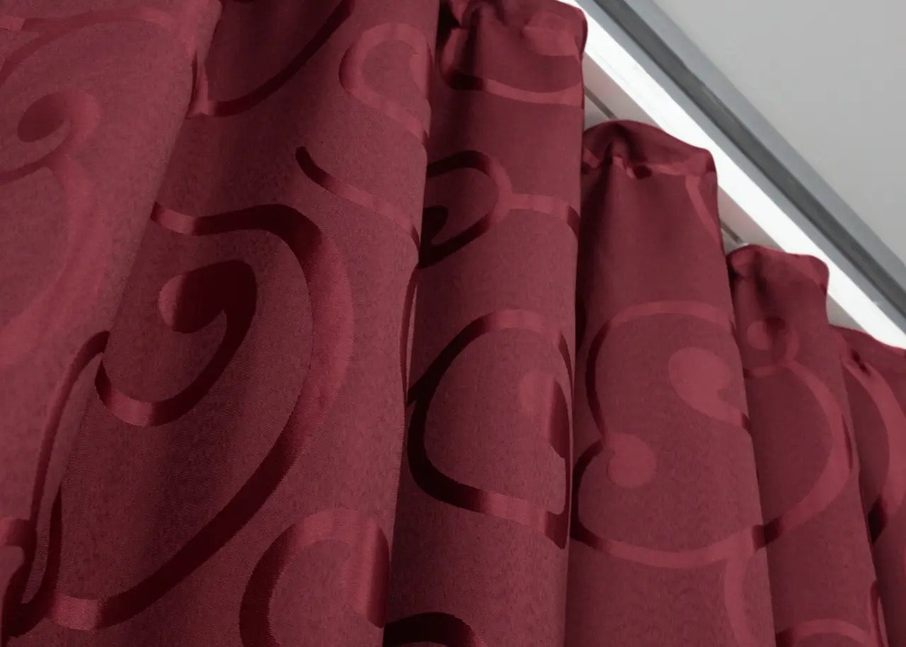 Elegant Burgundy Jacquard Curtains – Set of 2 – 65% Light Blockin