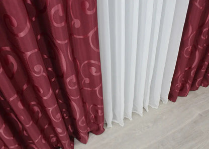 Elegant Burgundy Jacquard Curtains – Set of 2 – 65% Light Blockin