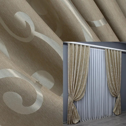 Elegant Beige Jacquard Curtains – Set of 2 – 65% Light Blocking