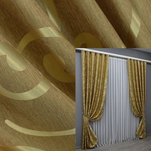 Elegant Gold Jacquard Curtains – Set of 2 – 65% Light Blocking