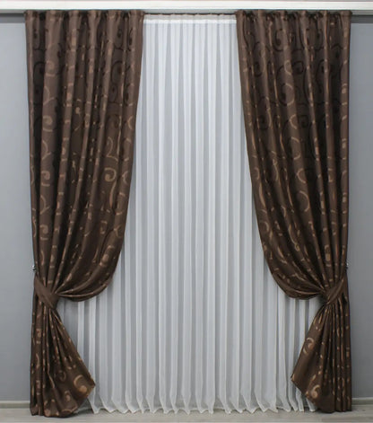 Elegant Wenge Jacquard Curtains – Set of 2 – 65% Light Blocking