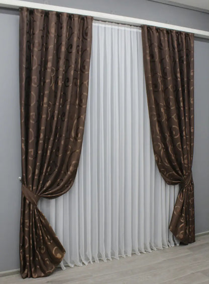 Elegant Wenge Jacquard Curtains – Set of 2 – 65% Light Blocking