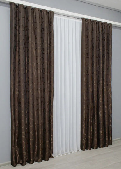 Elegant Wenge Jacquard Curtains – Set of 2 – 65% Light Blocking