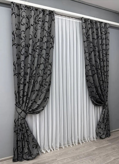 Elegant Gray & Black Jacquard Curtains with Lurex – Allure Collection – Set of 2 – 65% Light Blocking