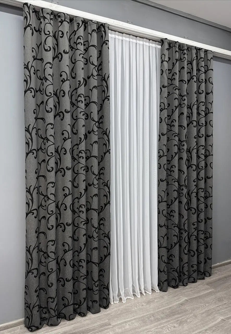 Elegant Gray & Black Jacquard Curtains with Lurex – Allure Collection – Set of 2 – 65% Light Blocking