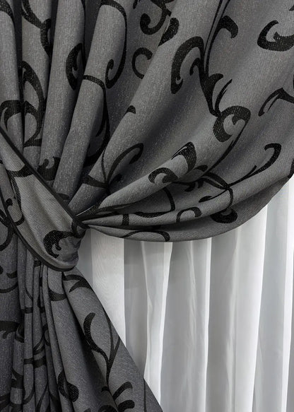 Elegant Gray & Black Jacquard Curtains with Lurex – Allure Collection – Set of 2 – 65% Light Blocking