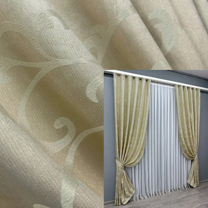 Elegant Beige Jacquard Curtains with Lurex – Allure Collection – Set of 2 – 65% Light Blocking