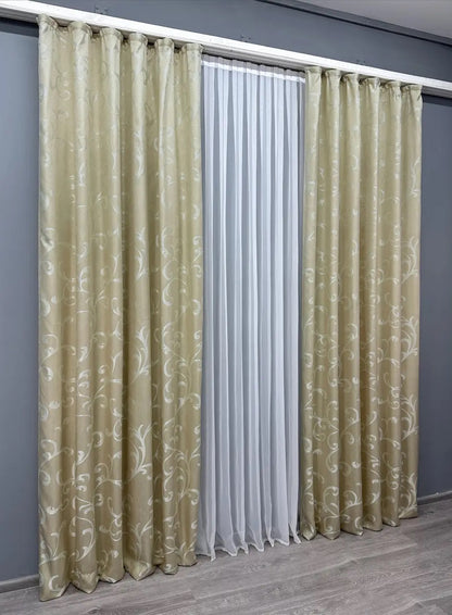 Elegant Beige Jacquard Curtains with Lurex – Allure Collection – Set of 2 – 65% Light Blocking