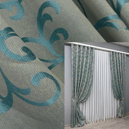 Elegant Gray & Blue Jacquard Curtains with Lurex – Allure Collection – Set of 2 – 65% Light Blocking