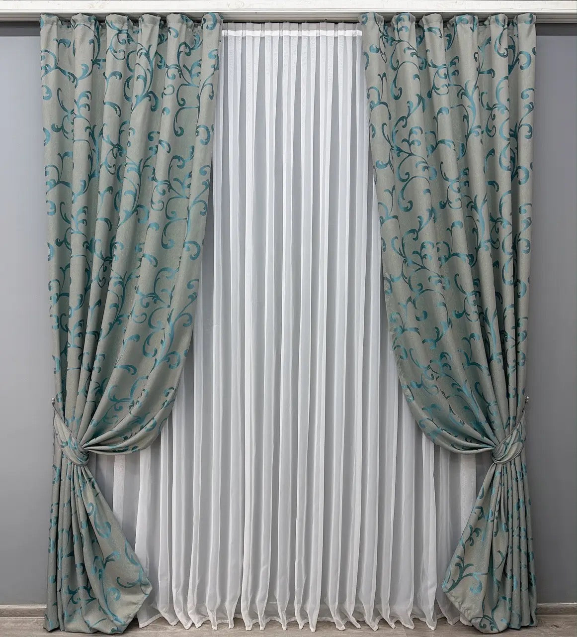 Elegant Gray & Blue Jacquard Curtains with Lurex – Allure Collection – Set of 2 – 65% Light Blocking