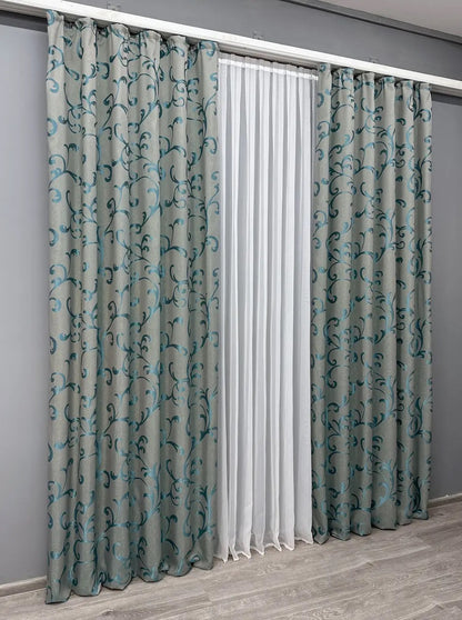 Elegant Gray & Blue Jacquard Curtains with Lurex – Allure Collection – Set of 2 – 65% Light Blocking