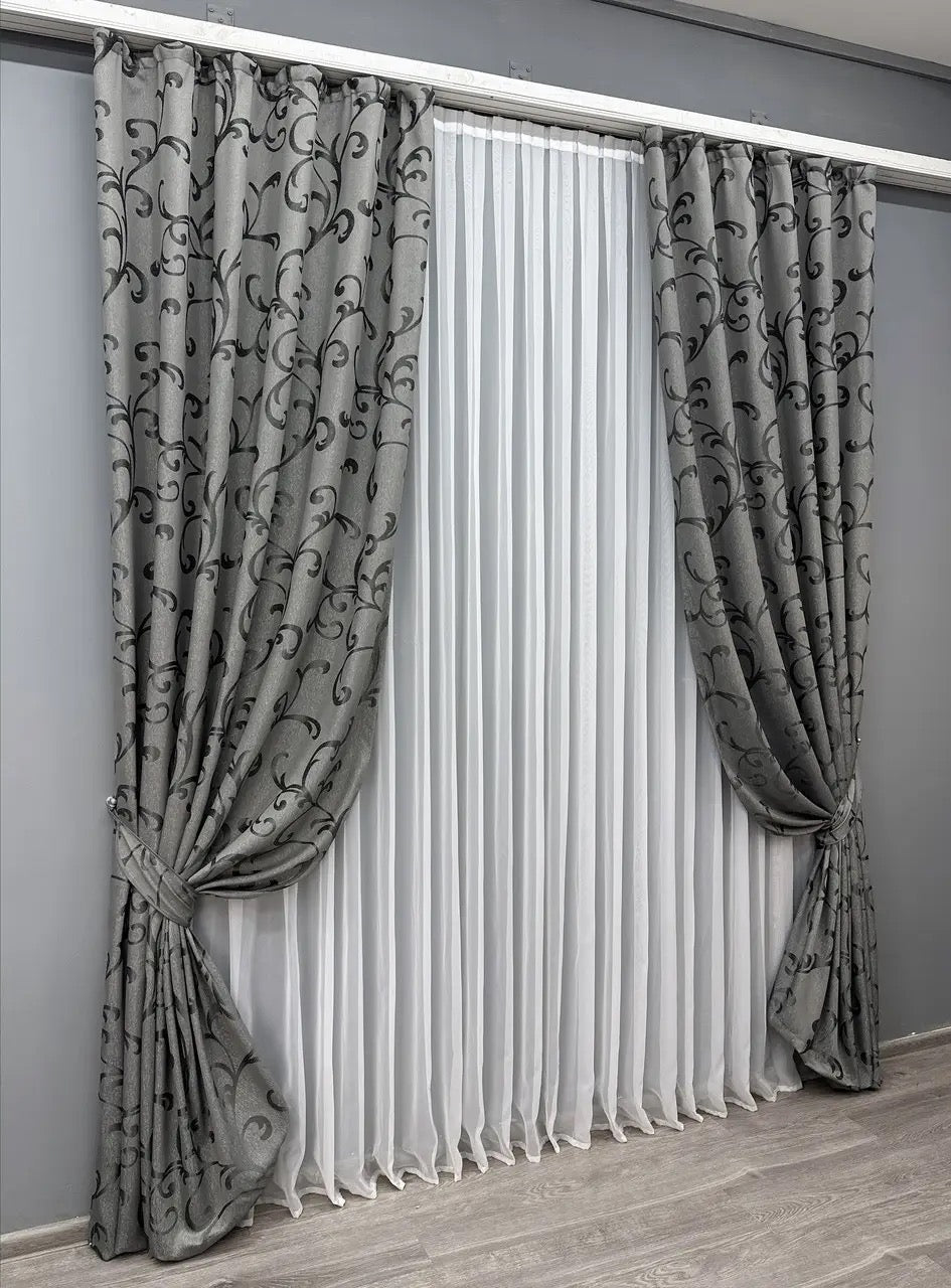 Elegant Gray Jacquard Curtains with Lurex – Allure Collection – Set of 2 – 65% Light Blocking