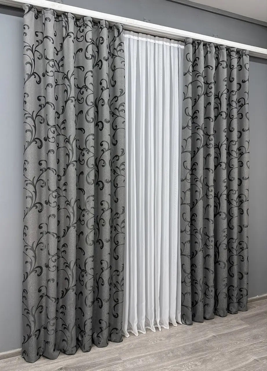 Elegant Gray Jacquard Curtains with Lurex – Allure Collection – Set of 2 – 65% Light Blocking