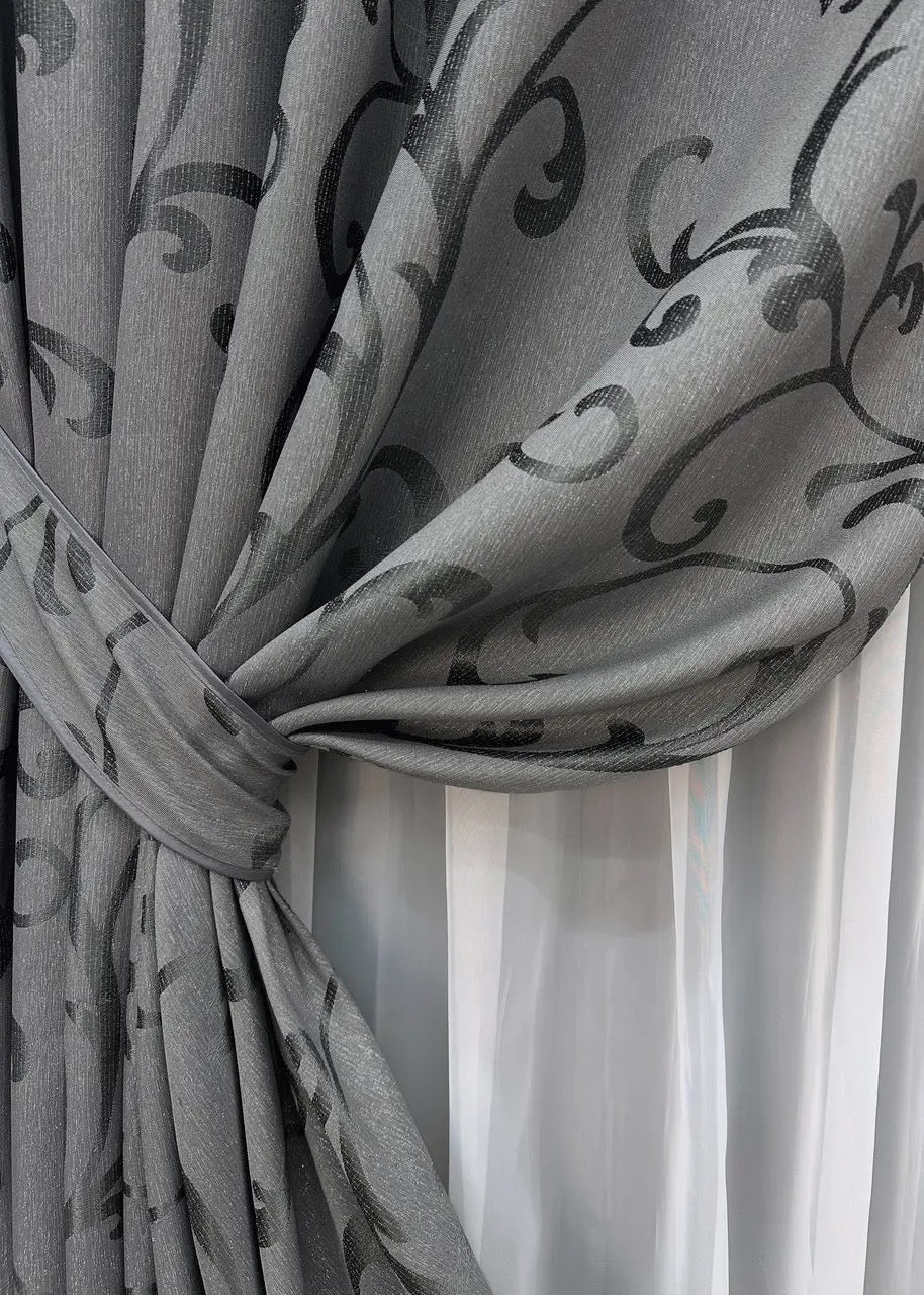 Elegant Gray Jacquard Curtains with Lurex – Allure Collection – Set of 2 – 65% Light Blocking