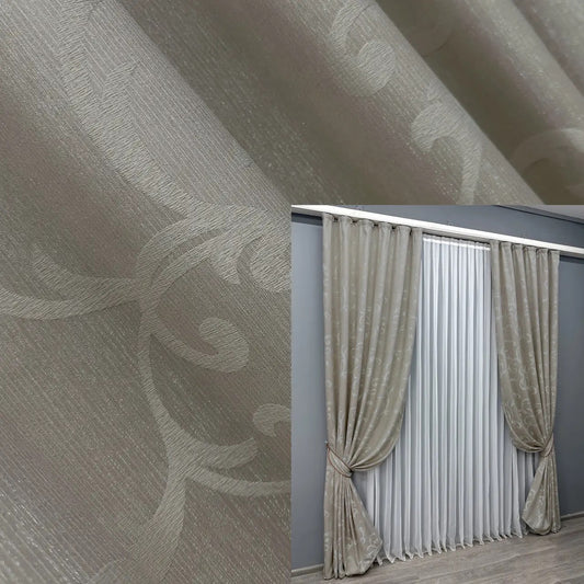 Elegant Champagne Beige Jacquard Curtains with Lurex – Allure Collection – Set of 2 – 65% Light Blocking