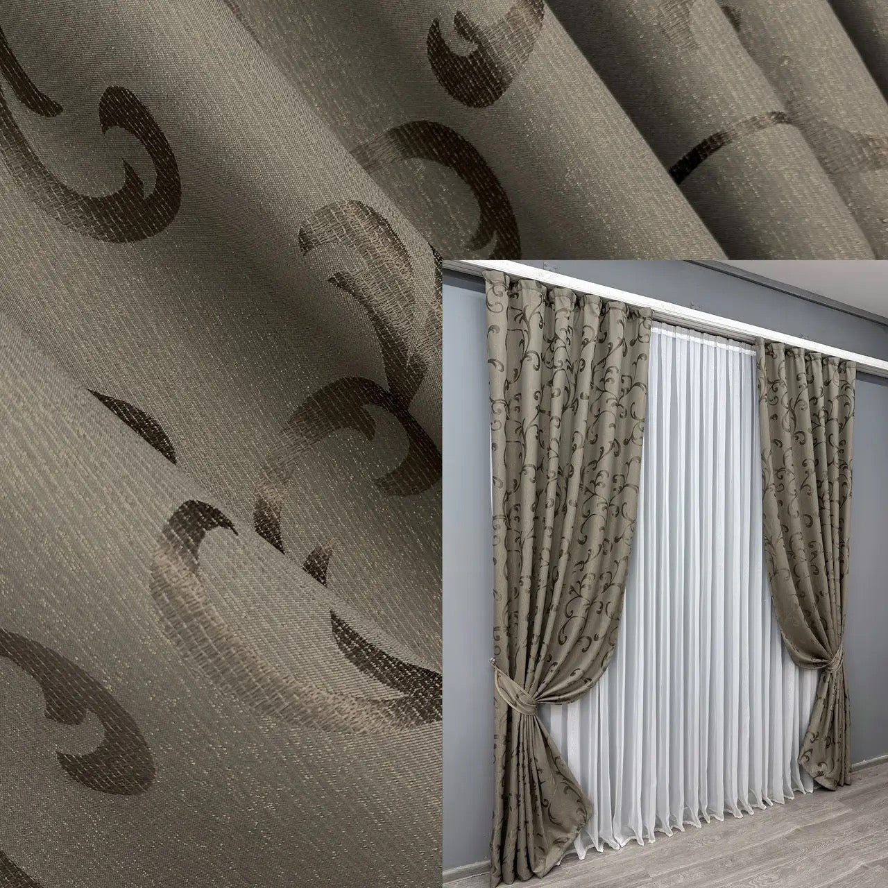 Elegant Cocoa Jacquard Curtains with Lurex – Allure Collection – Set of 2 – 65% Light Blocking