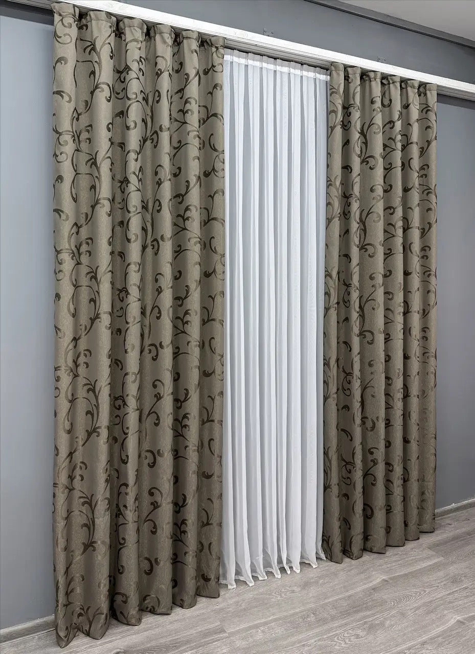 Elegant Cocoa Jacquard Curtains with Lurex – Allure Collection – Set of 2 – 65% Light Blocking