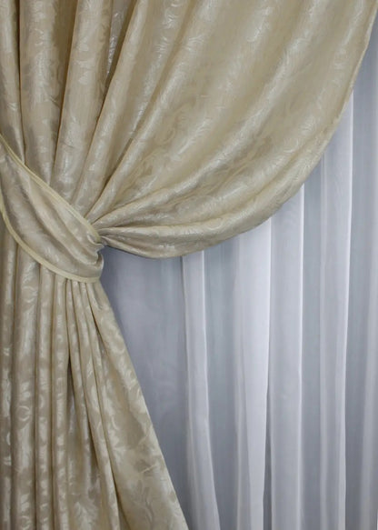 Elegant Beige Jacquard Curtains – Set of 2 – 75% Light Blocking